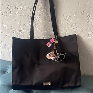 Good Girl Black Tote Bag with Floral Charm